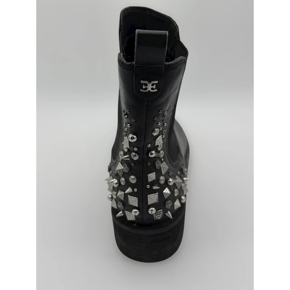 Sam Edelman Black Leather‎ Studded Spiked Chelsea Ankle Boots Womens 6 SE Logo